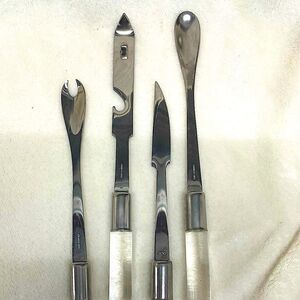 Vintage frontier forge bar hostess set opener tools clear lucite stainless steel